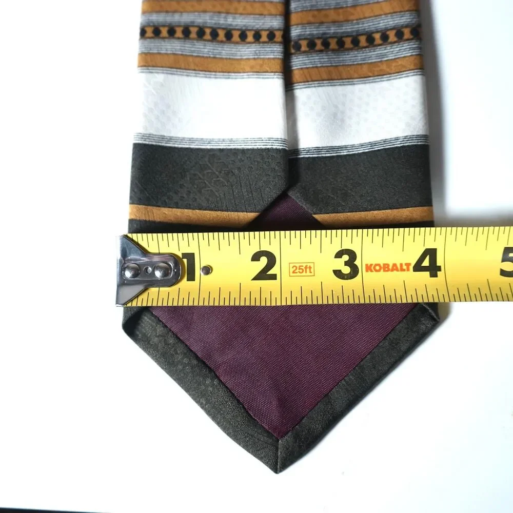 Pierre Balmain Extra Long Neck Tie European Fabric Geometric Art Deco Brown